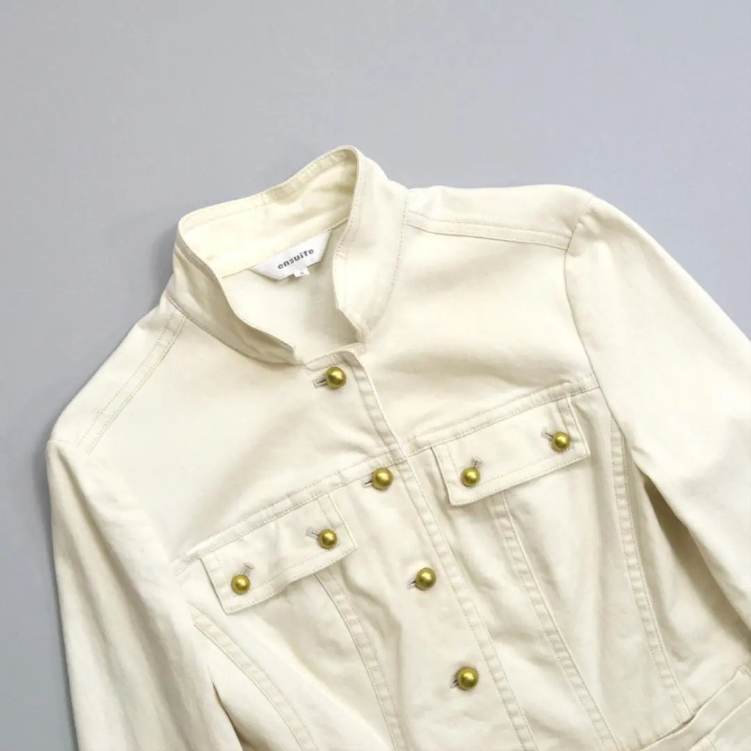 ensuite stretch cotton linen denim jacket L white white