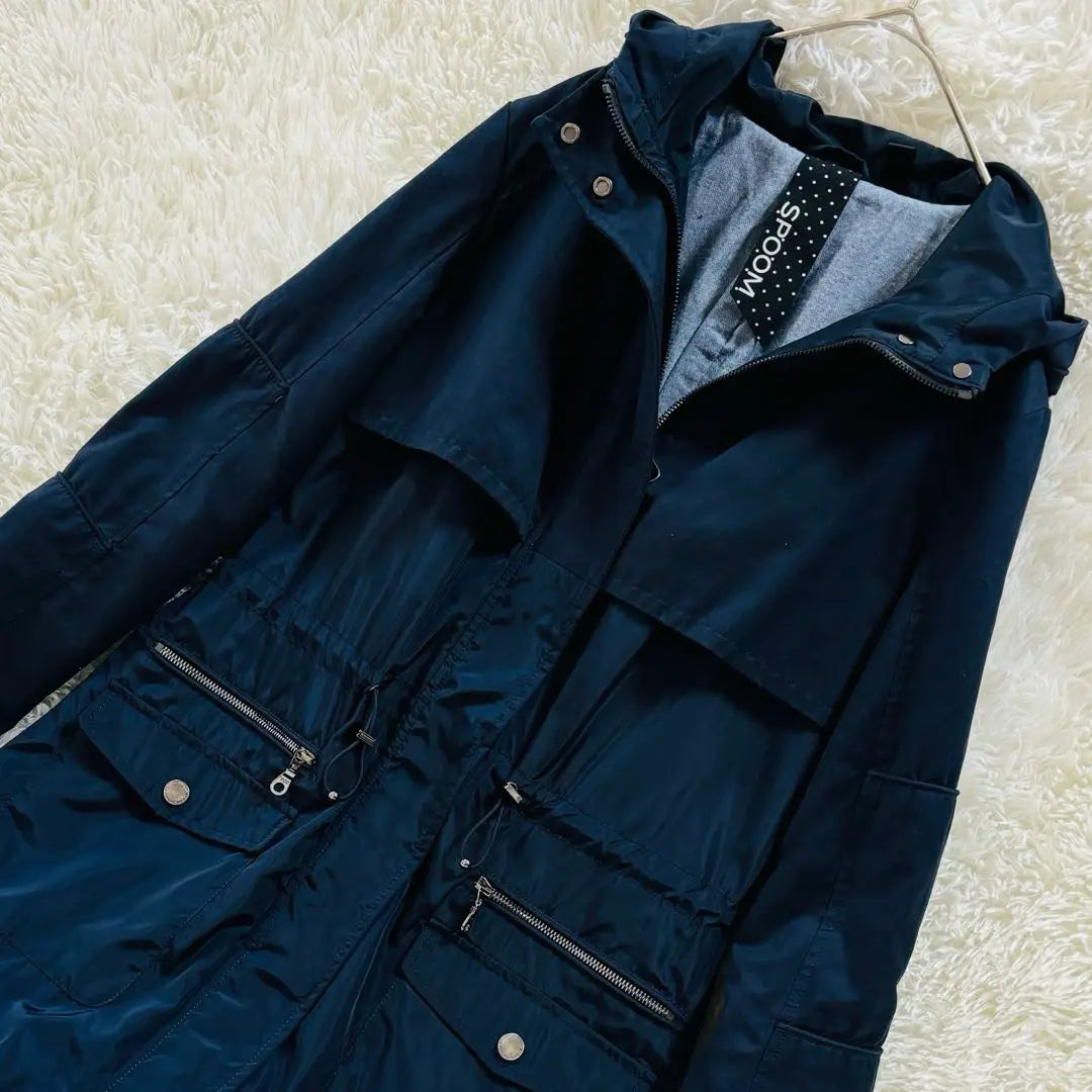 [Extremely Good Condition] SPOOM Light Outer Spring Coat Navy Different Materials