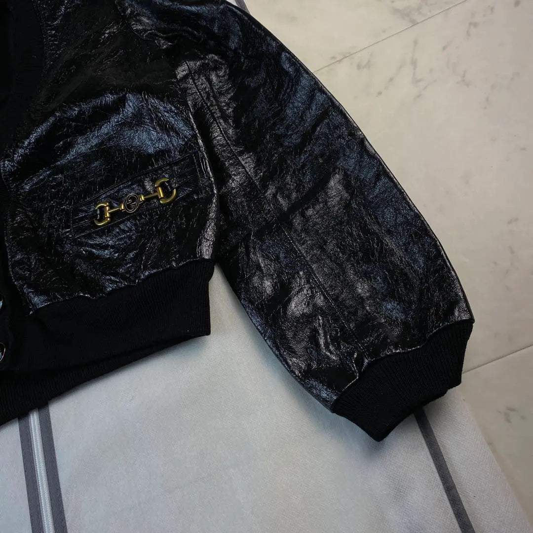 GUCCI Gucci Jacket Lamb Leather Wrinkle GG Metal Horse Bit