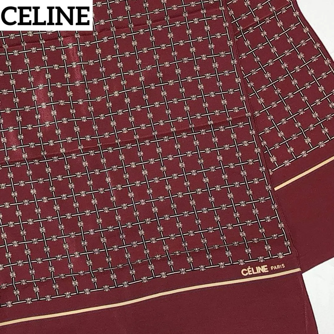 ★CELINE★ Men's Stole Macadam Check Silk Wine Red