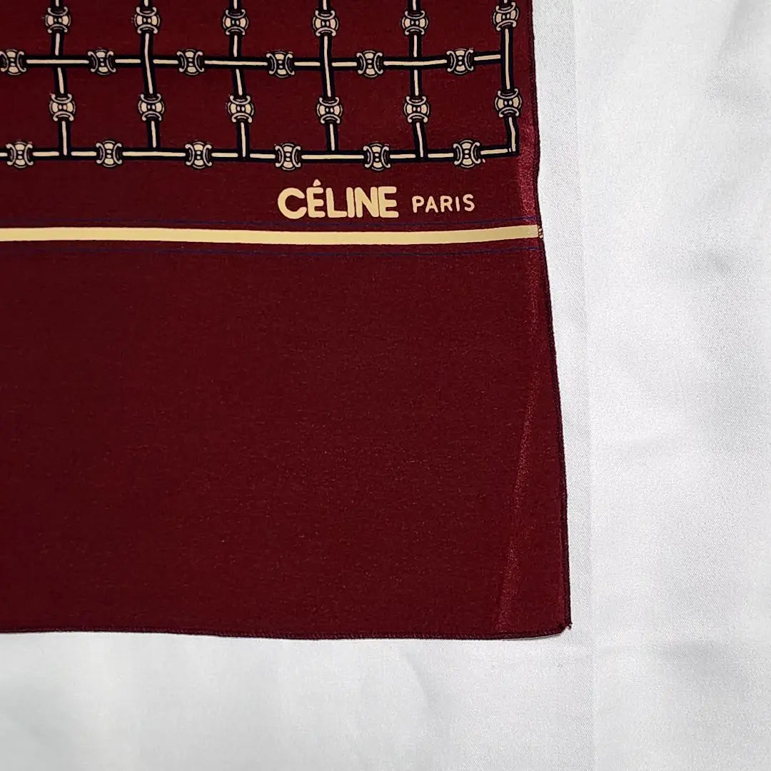 ★CELINE★ Men's Stole Macadam Check Silk Wine Red