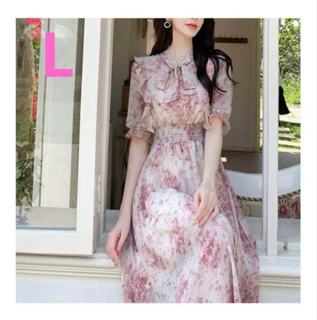 [Vestido acampanado L] Tipo rosa ♦️Nuevo estampado floral femenino para dama Línea A