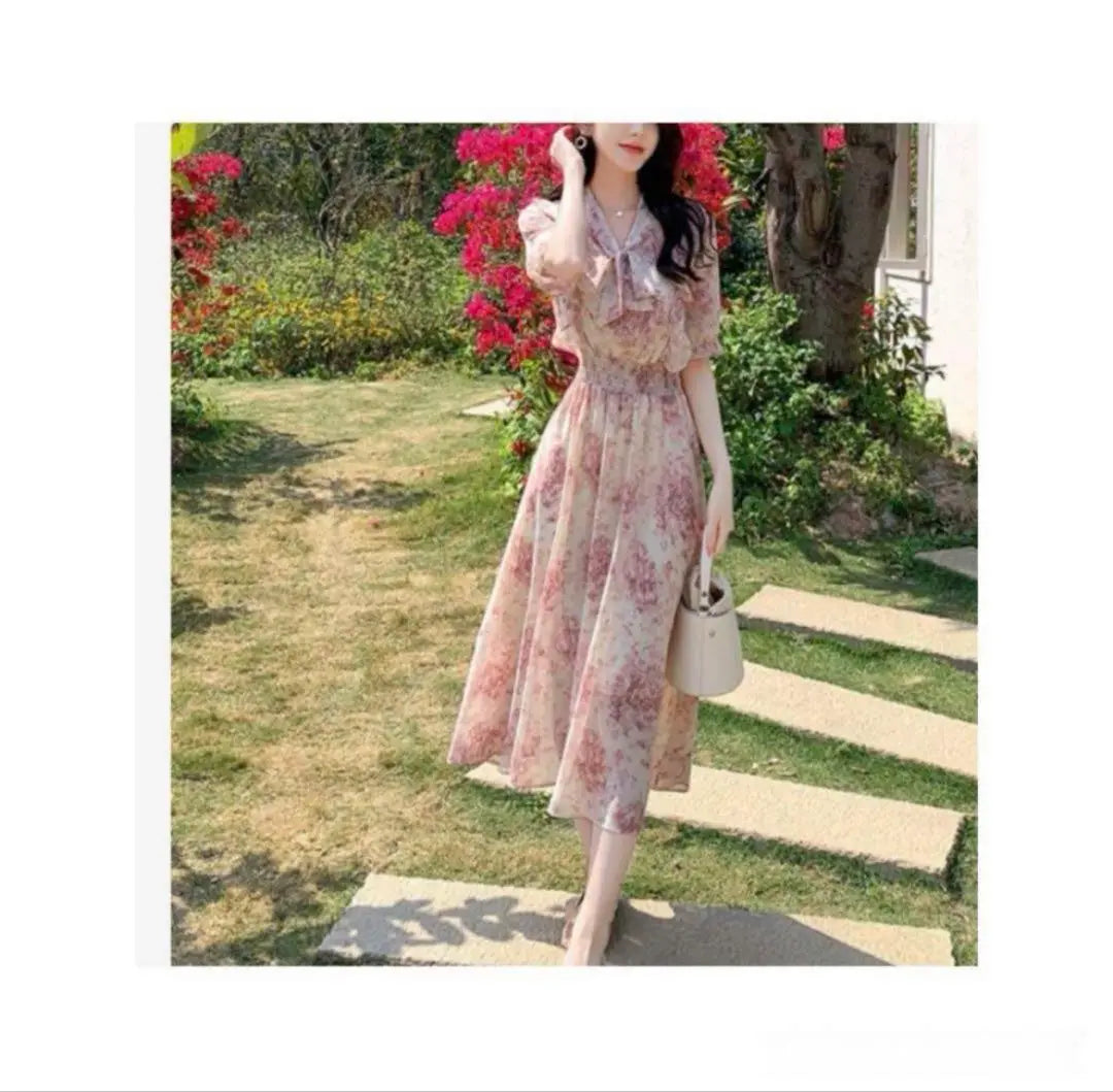 [Vestido acampanado L] Tipo rosa ♦️Nuevo estampado floral femenino para dama Línea A