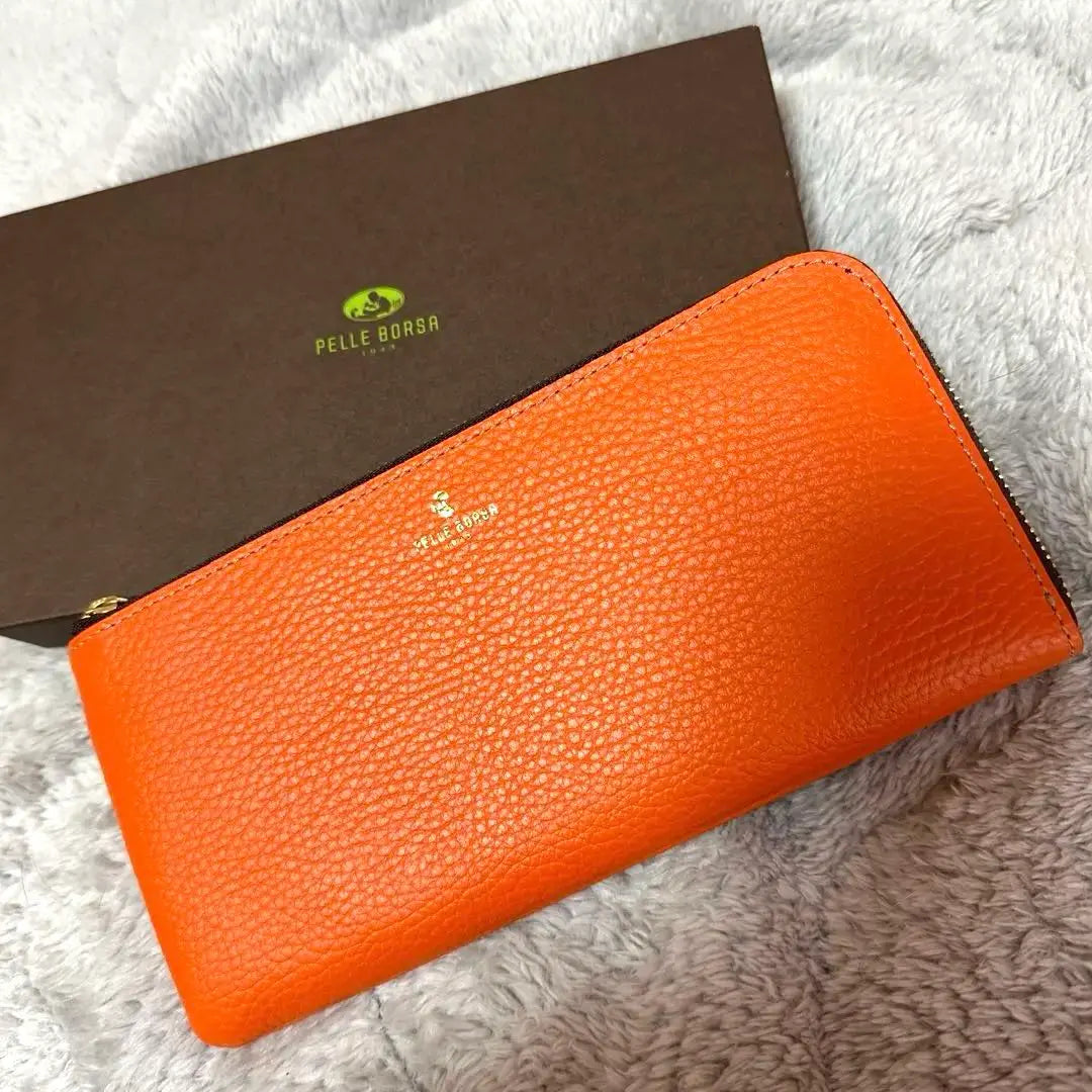 [PELLE BOLSA] Cartera larga con cremallera redonda tipo L de Renette Goods en color naranja