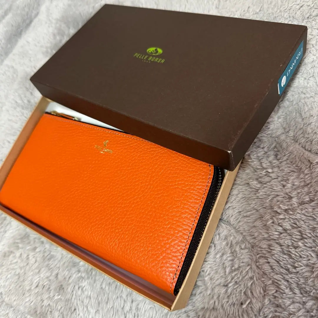 [PELLE BOLSA] Cartera larga con cremallera redonda tipo L de Renette Goods en color naranja