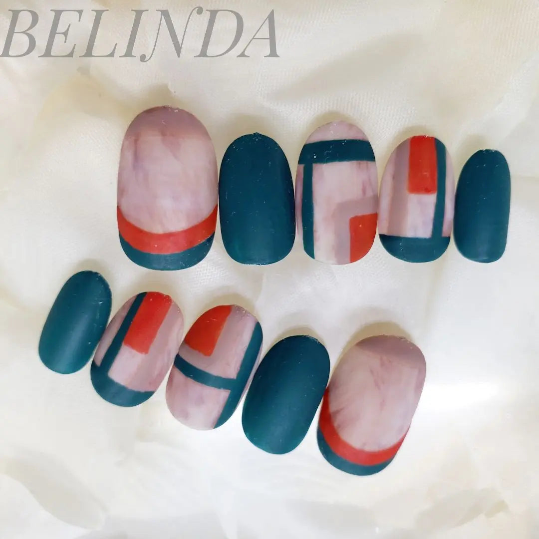 Autumn Nuance Matte Transformation Stylish Turquoise Block Nail Tip