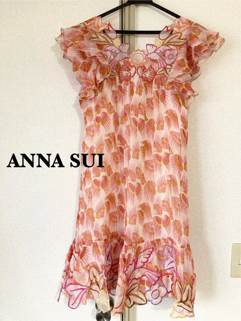 Beautiful ANNA SUI Silk Chiffon Floral Ruffle Dress