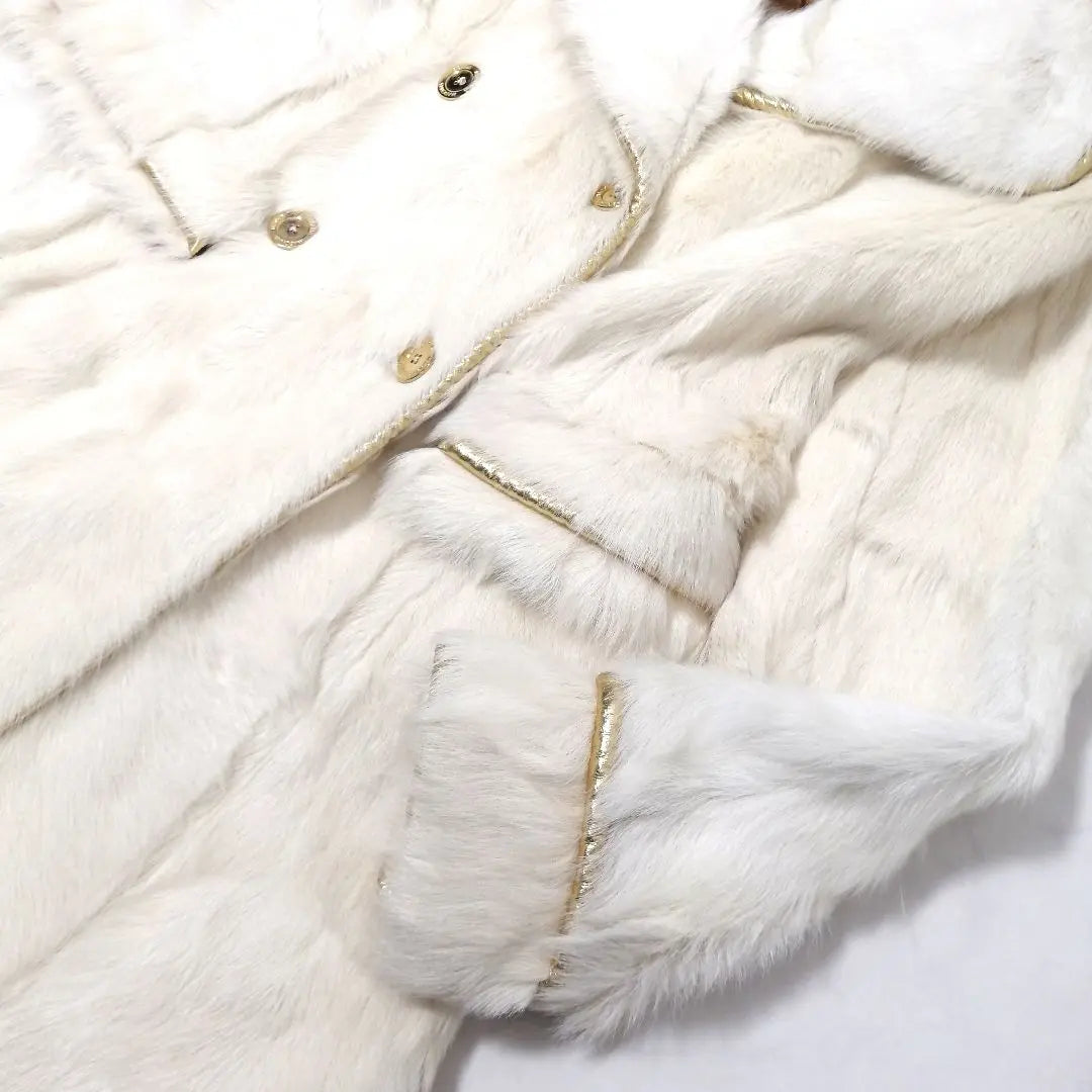 Superb condition ✨ Rare! Fur long coat, rabbit, leopard, gold button, flare, white