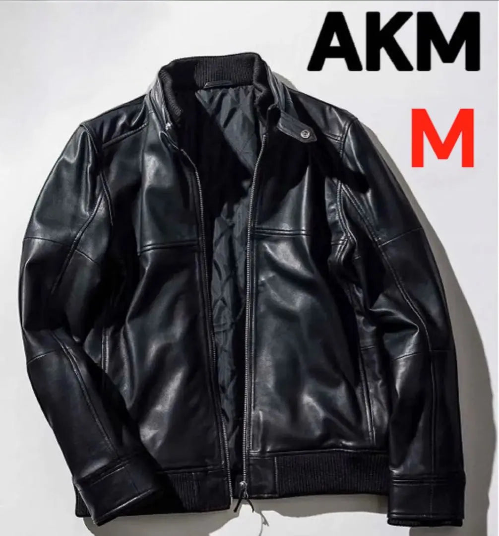 [Good condition] AKM Leather Jacket Black Double Zip Leather Jacket M