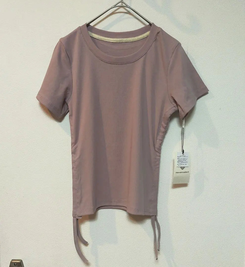 meem select Side shirring ribbon short short sleeve T-shirt