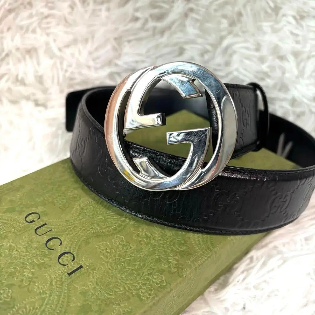 ✨Good condition✨Gucci belt interlocking GG Shima silver buckle leather