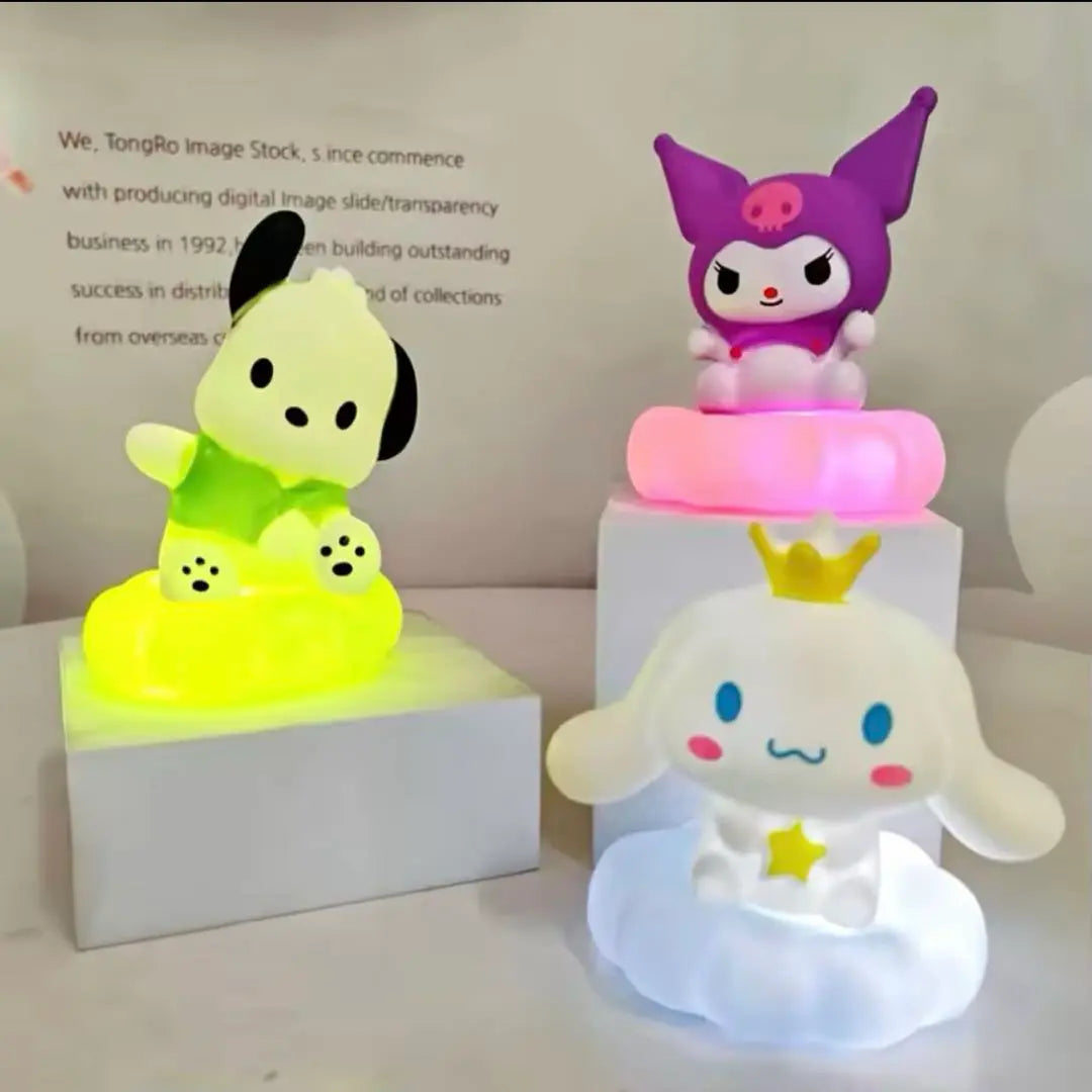 Juego de 3 piezas de Sanrio, luz LED brillante, lámpara de noche, juguete, lindo