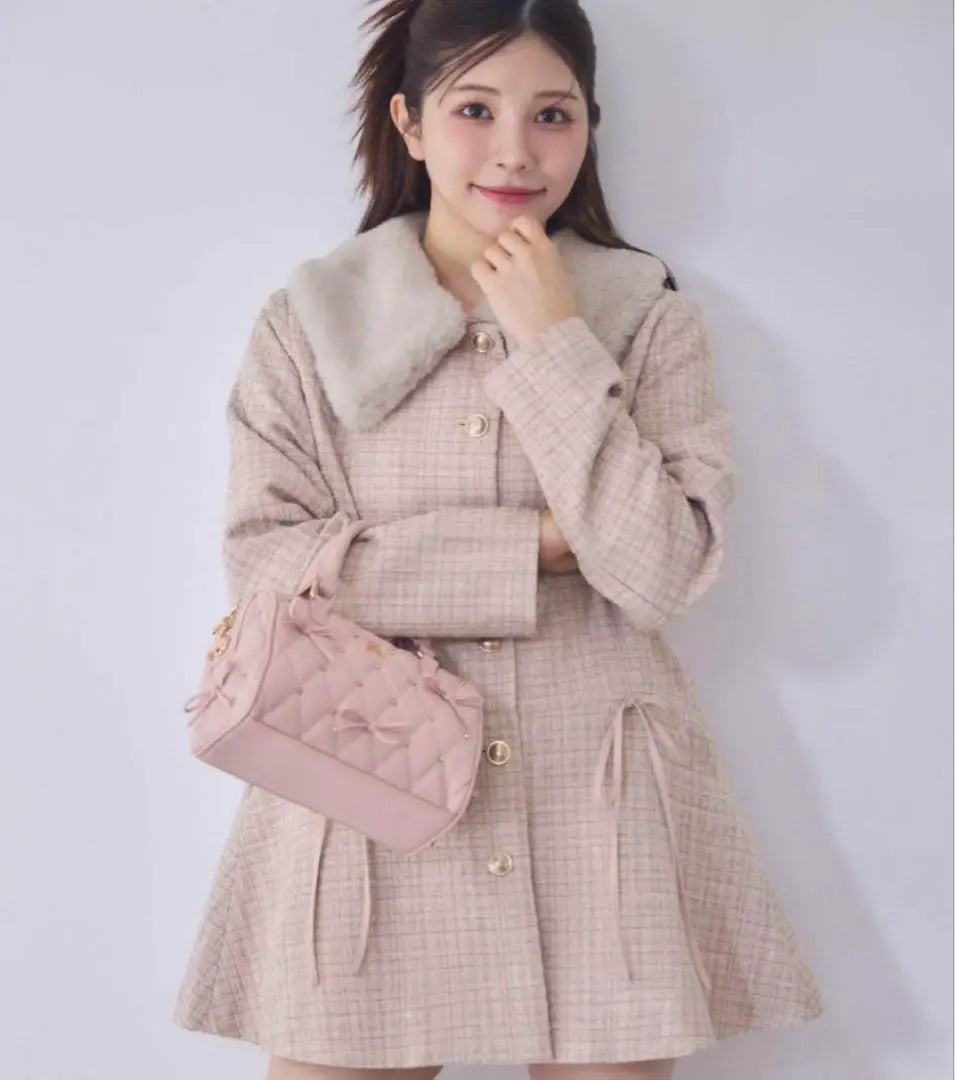 NICE CLAUP Fur Tipet Ribbon Dress Coat