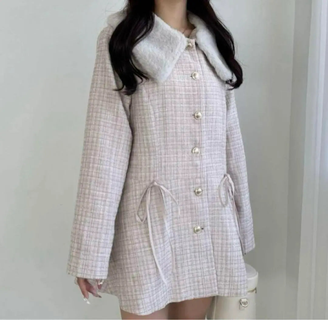 NICE CLAUP Fur Tipet Ribbon Dress Coat