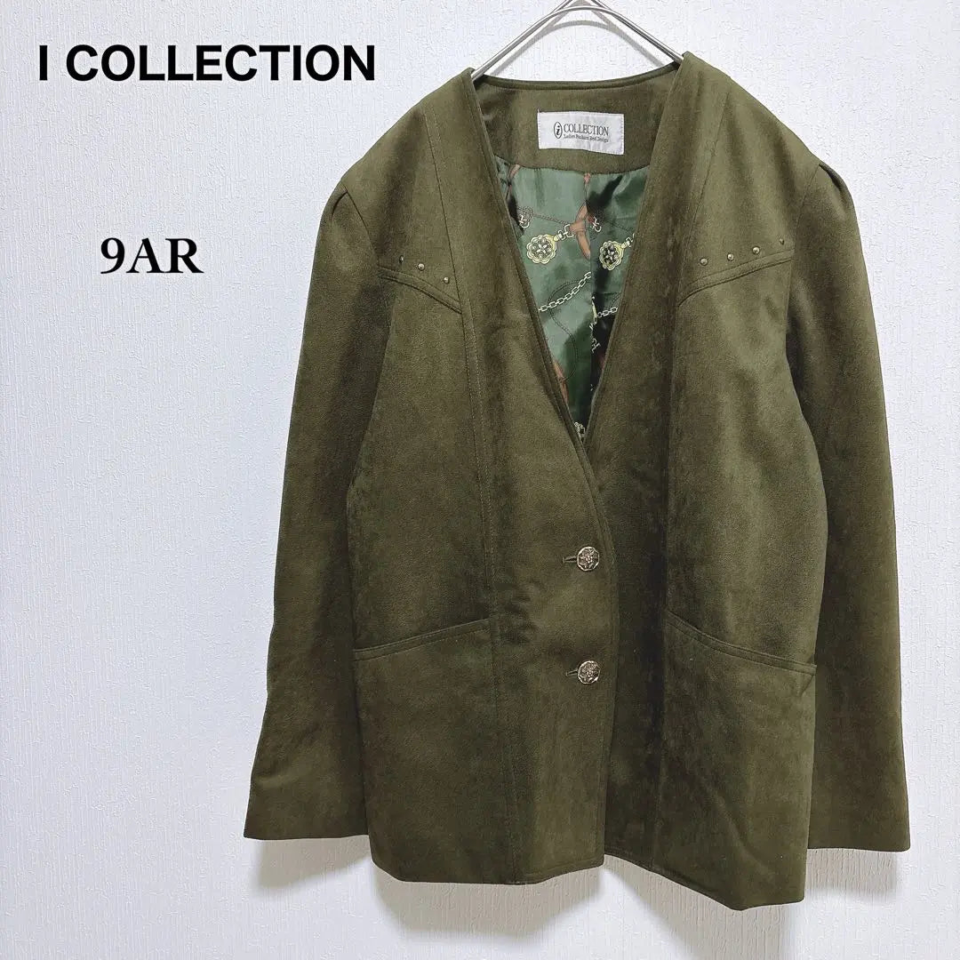 [Eye collection] Beauty suede style no -color jacket Total pattern Studs M | 【アイコレクション】美品 スエード風 ノーカラージャケット 総柄 スタッズ M