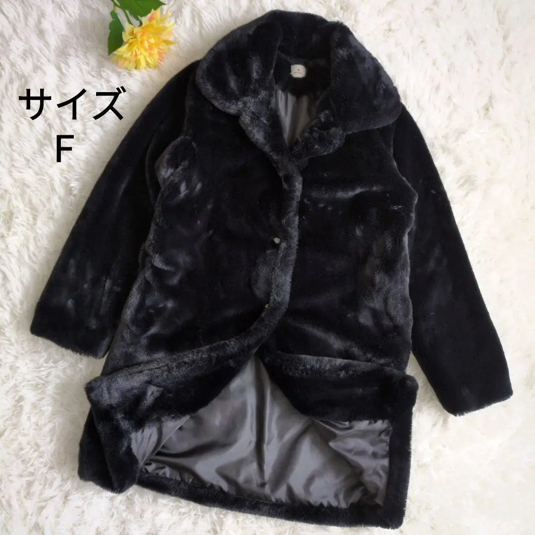 [Good condition] Merry Jonny fur coat black with buttons, free size