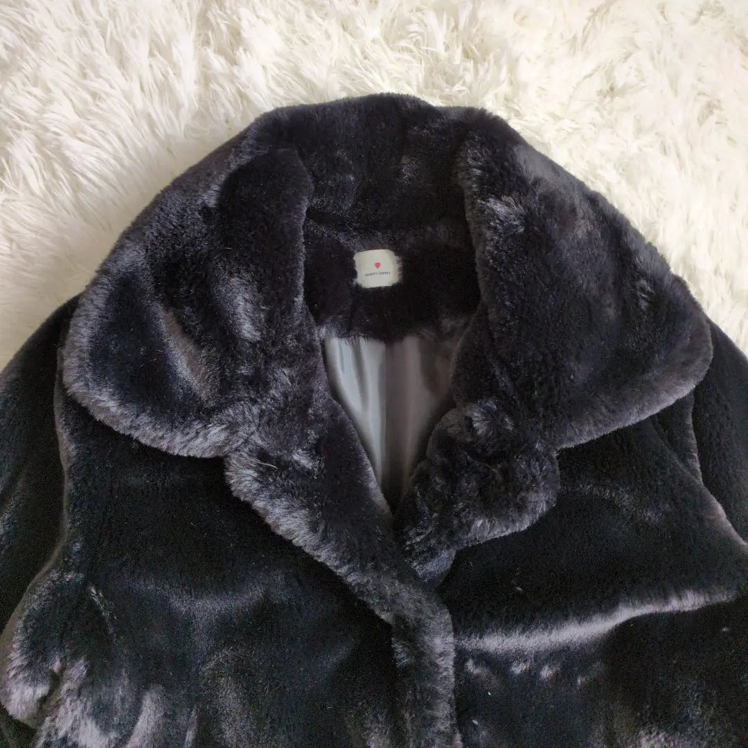 [Good condition] Merry Jonny fur coat black with buttons, free size