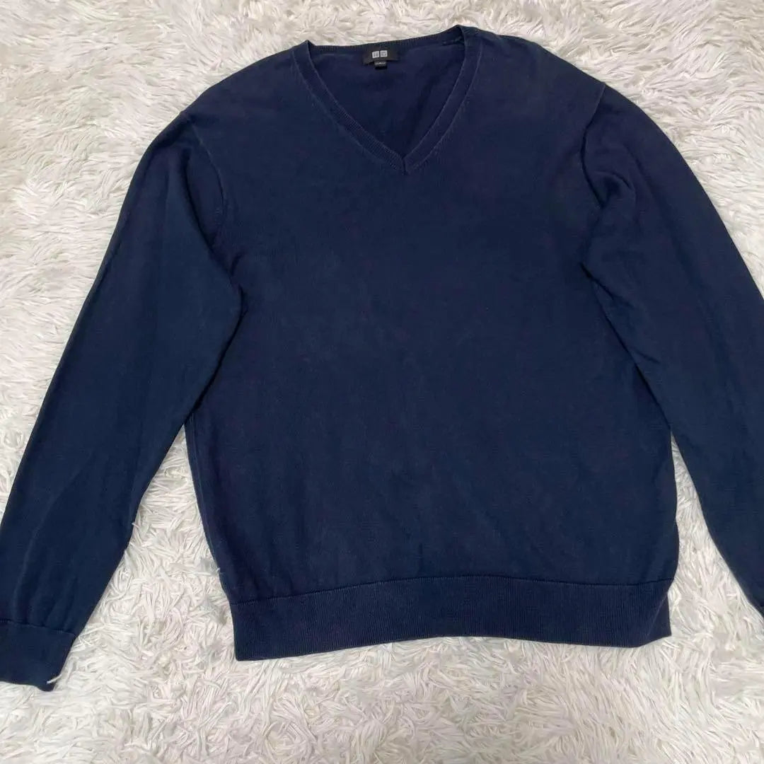 ☆UNIQLO☆Uniqlo [L size] Supima cotton V-neck/long sleeve/navy | ☆UNIQLO☆ユニクロ【Lサイズ】スーピマコットンVネック/長袖/ネイビー