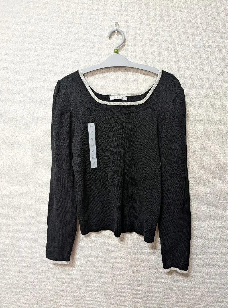 [New tag included] Power shoulder knit sweater square neck KHALITA