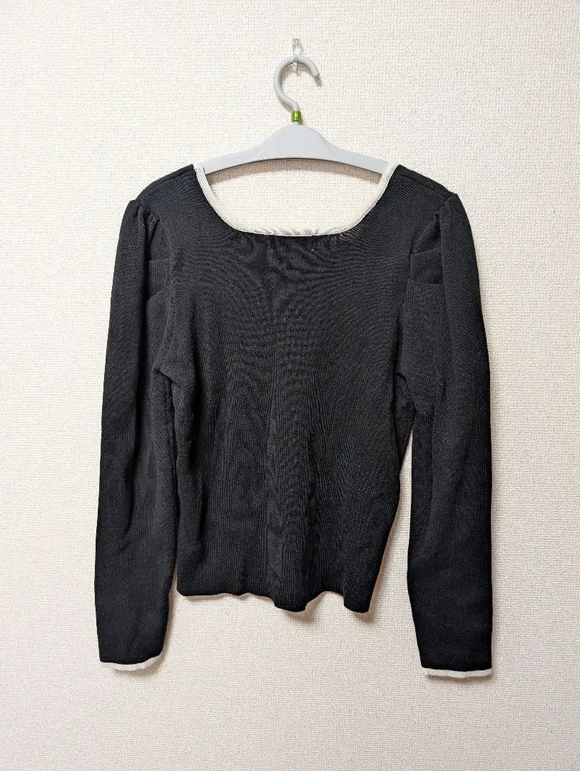 [New tag included] Power shoulder knit sweater square neck KHALITA