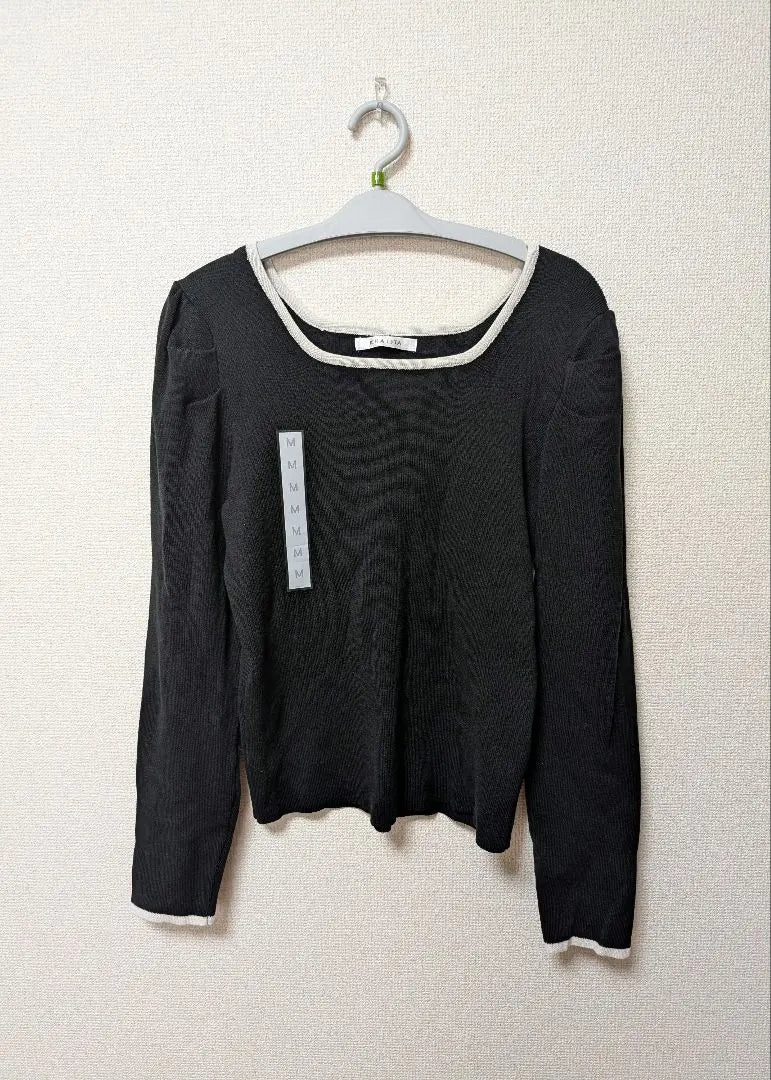 [New tag included] Power shoulder knit sweater square neck KHALITA