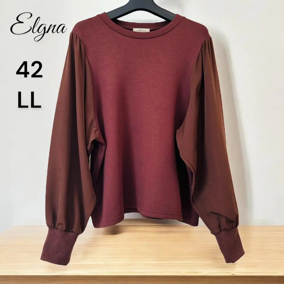 [Good condition, only one item] elgna Bordeaux top, different material, sleeve design, LL