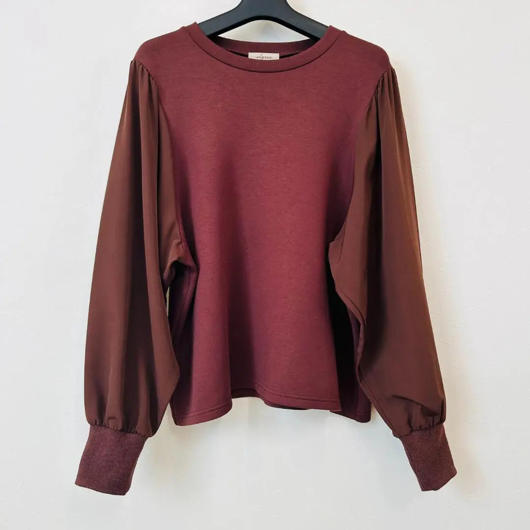 [Good condition, only one item] elgna Bordeaux top, different material, sleeve design, LL