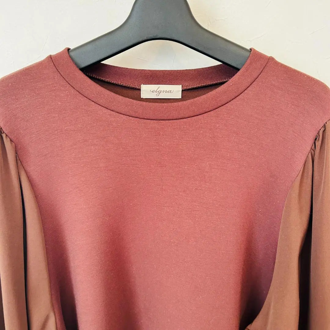 [Good condition, only one item] elgna Bordeaux top, different material, sleeve design, LL