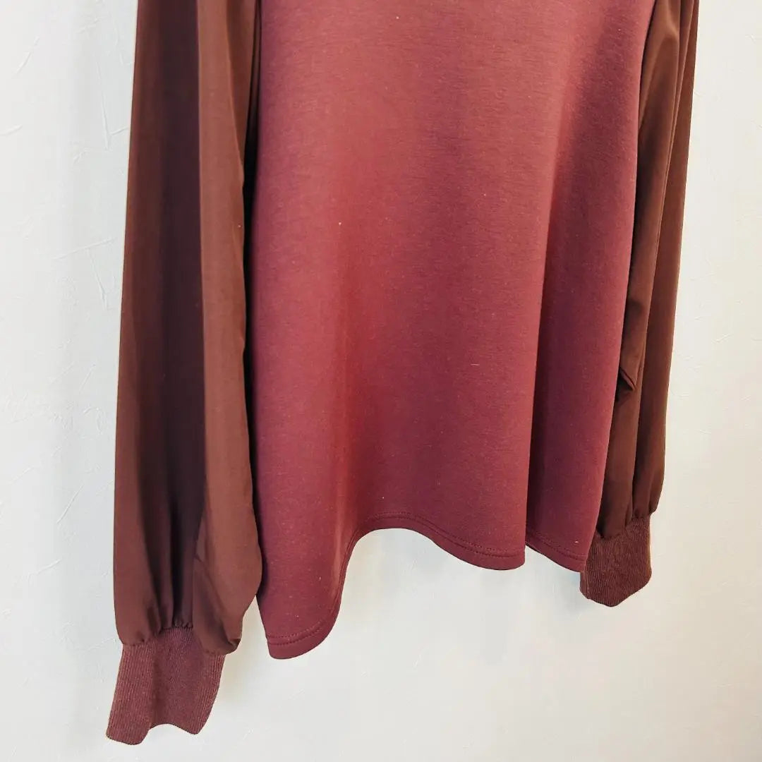 [Good condition, only one item] elgna Bordeaux top, different material, sleeve design, LL