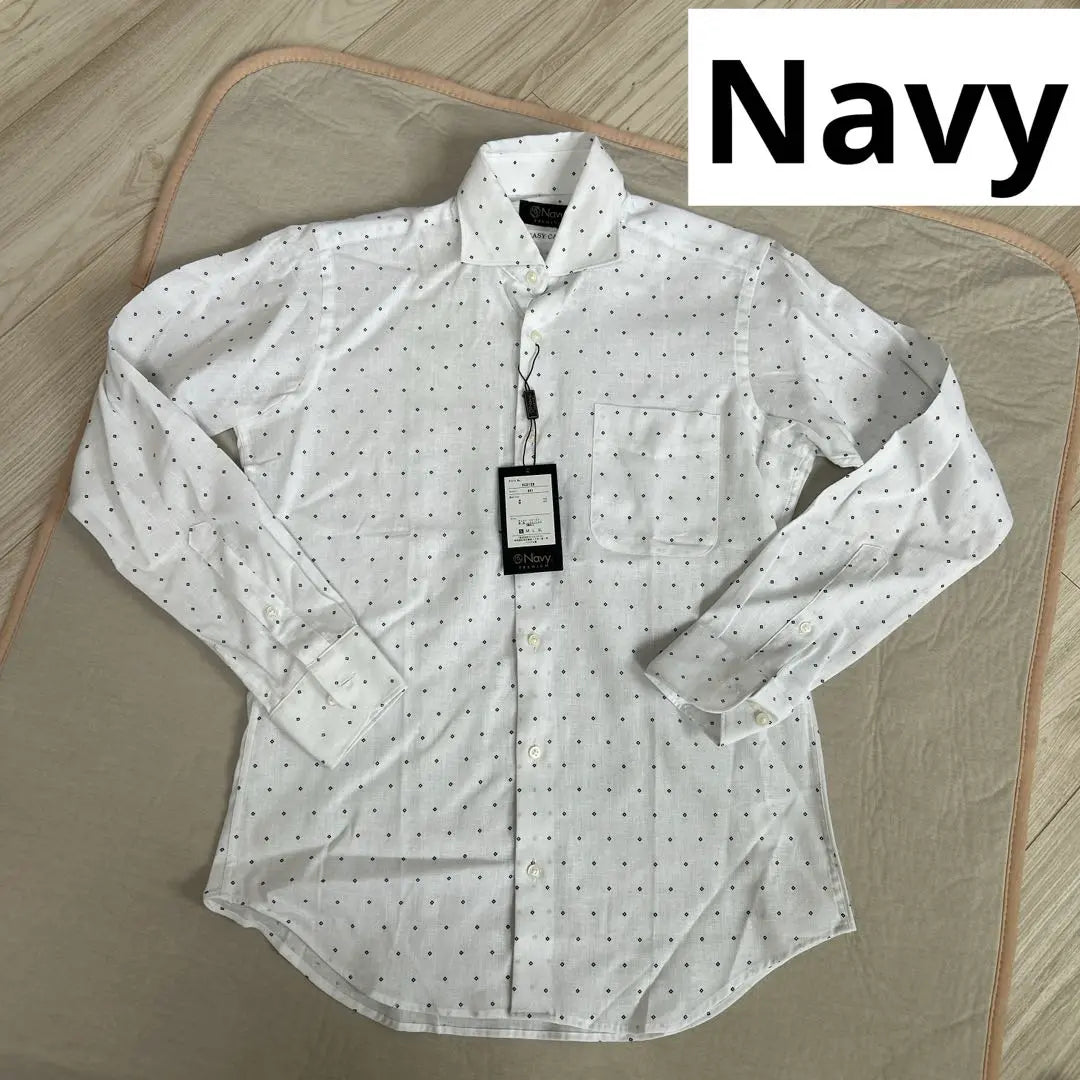 [With new tag] Navy Premium Long Sleeve Shirt Dot Pattern