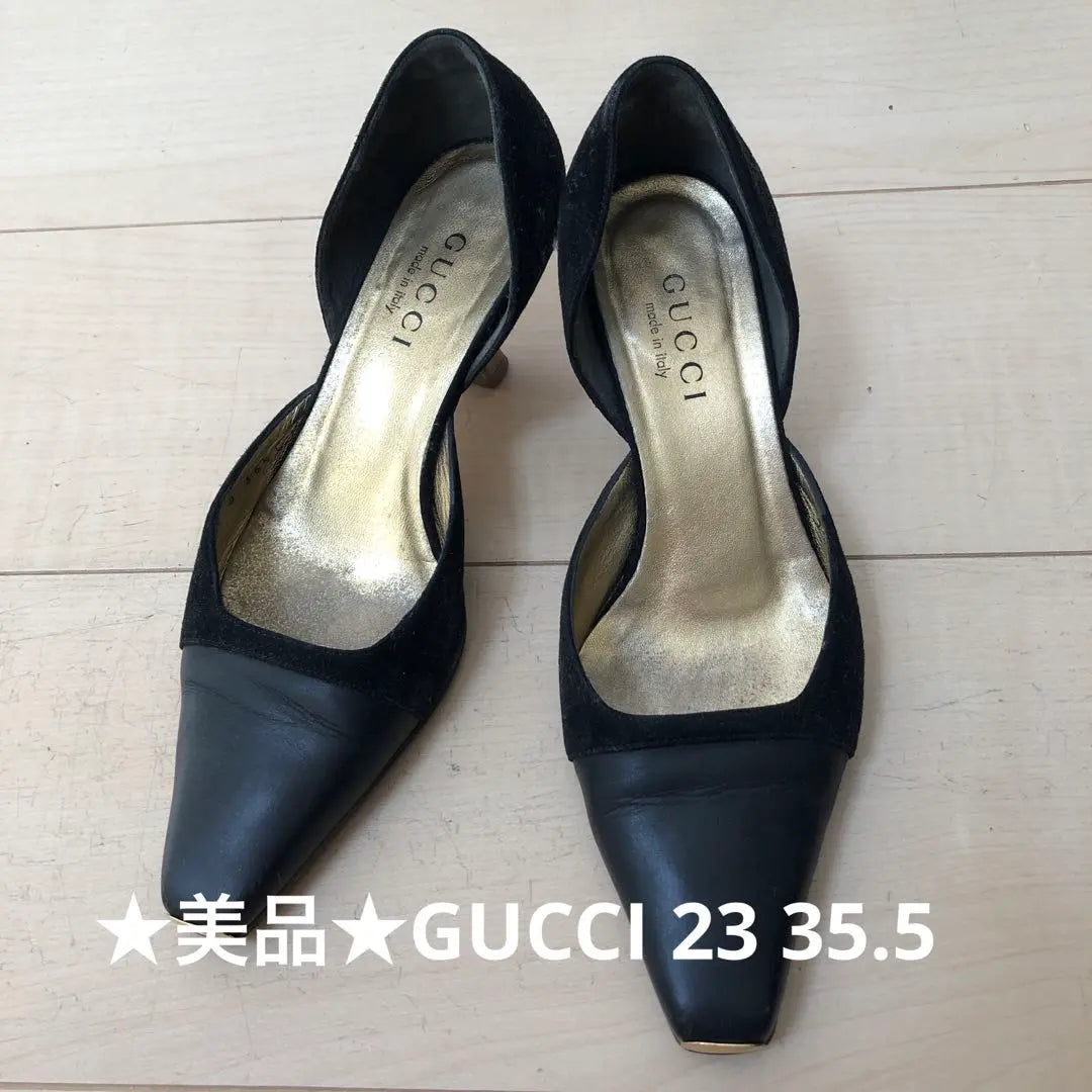 ★Good condition★GUCCI Suede Genuine Leather Combination Pumps 23 35.5