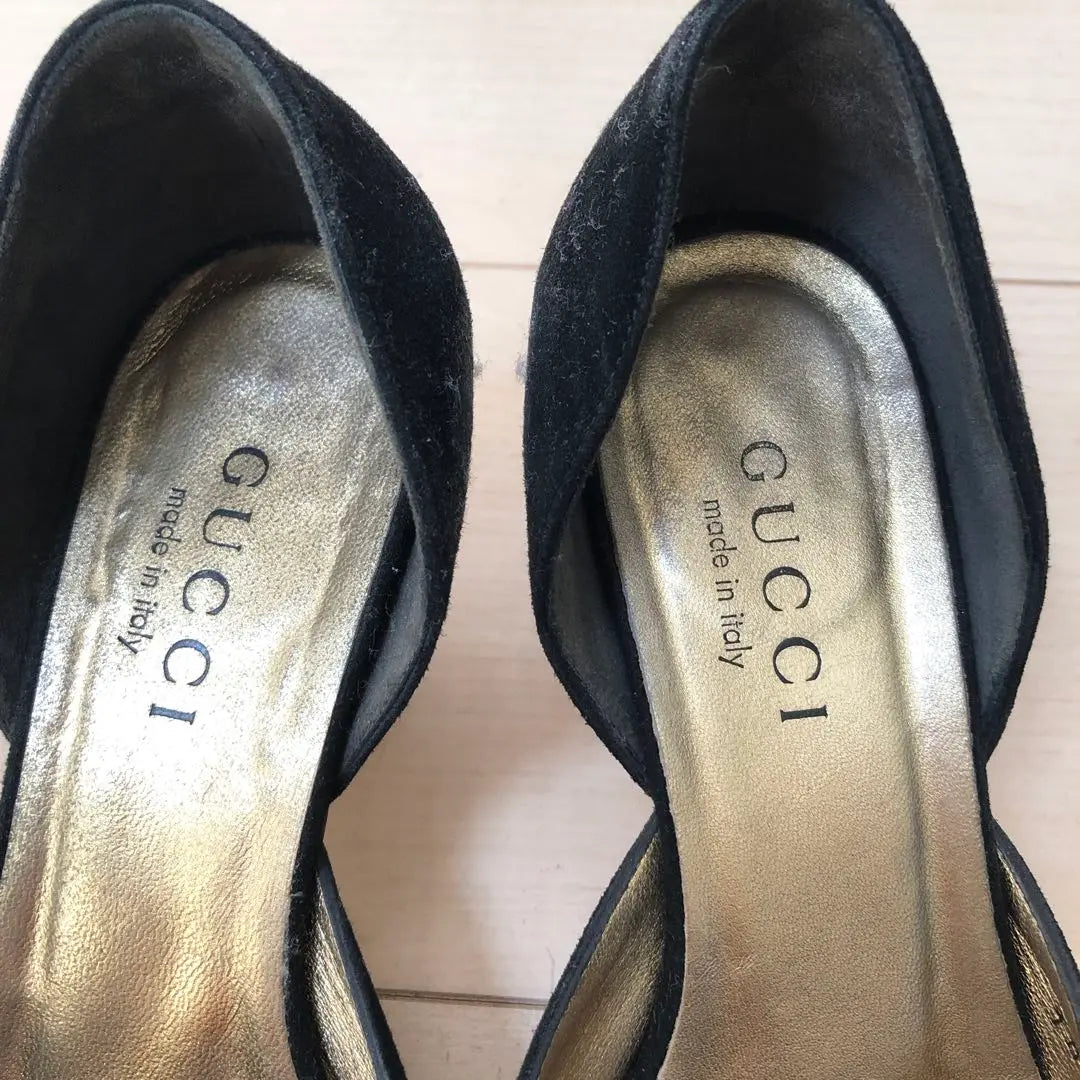 ★Good condition★GUCCI Suede Genuine Leather Combination Pumps 23 35.5