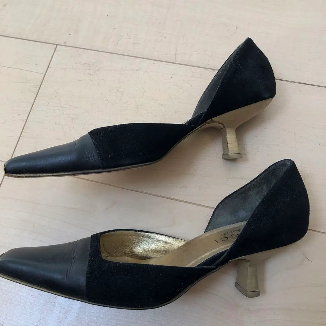 ★Good condition★GUCCI Suede Genuine Leather Combination Pumps 23 35.5