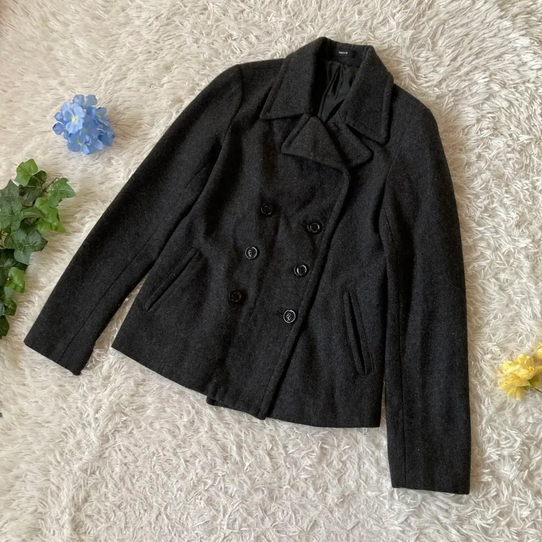 Good condition Com-Simmu Peacoat Double Button Black Wool Equivalent to S size