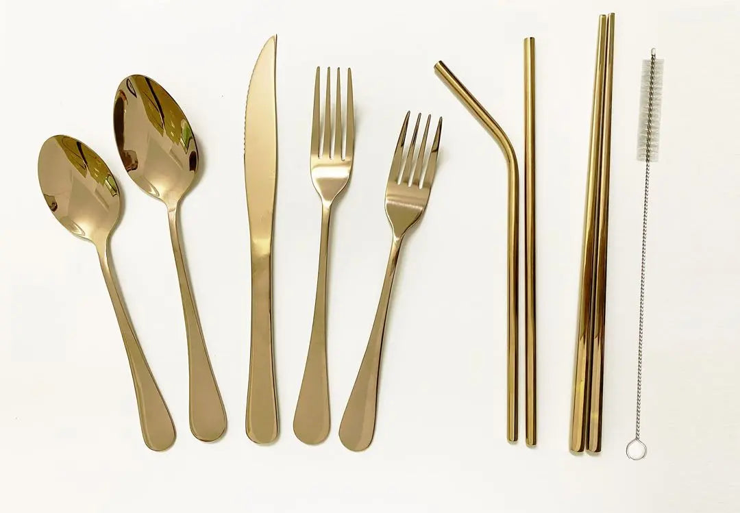 Gold Cutlery Set with Cleaning Brush