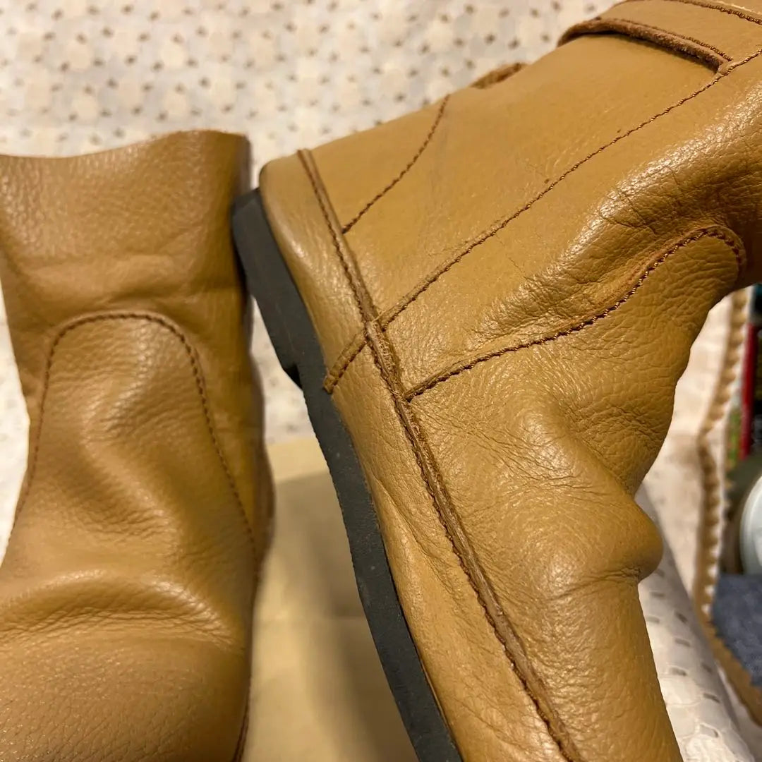 ◆ Camel Leather Boots L Short Length