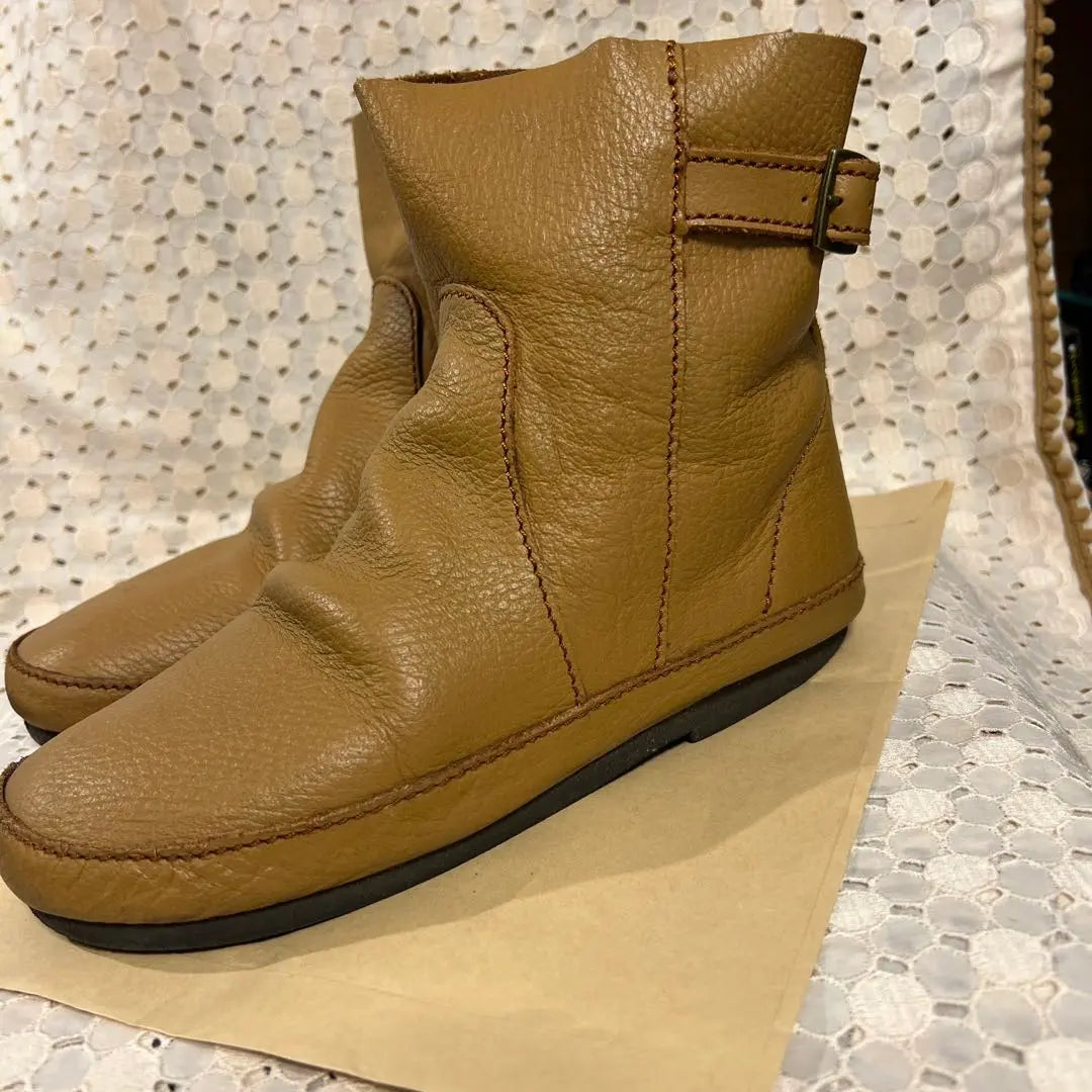 ◆ Camel Leather Boots L Short Length