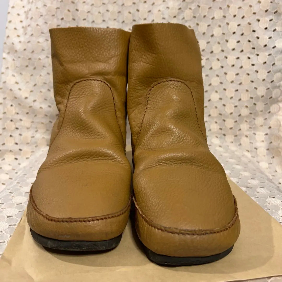 ◆ Camel Leather Boots L Short Length