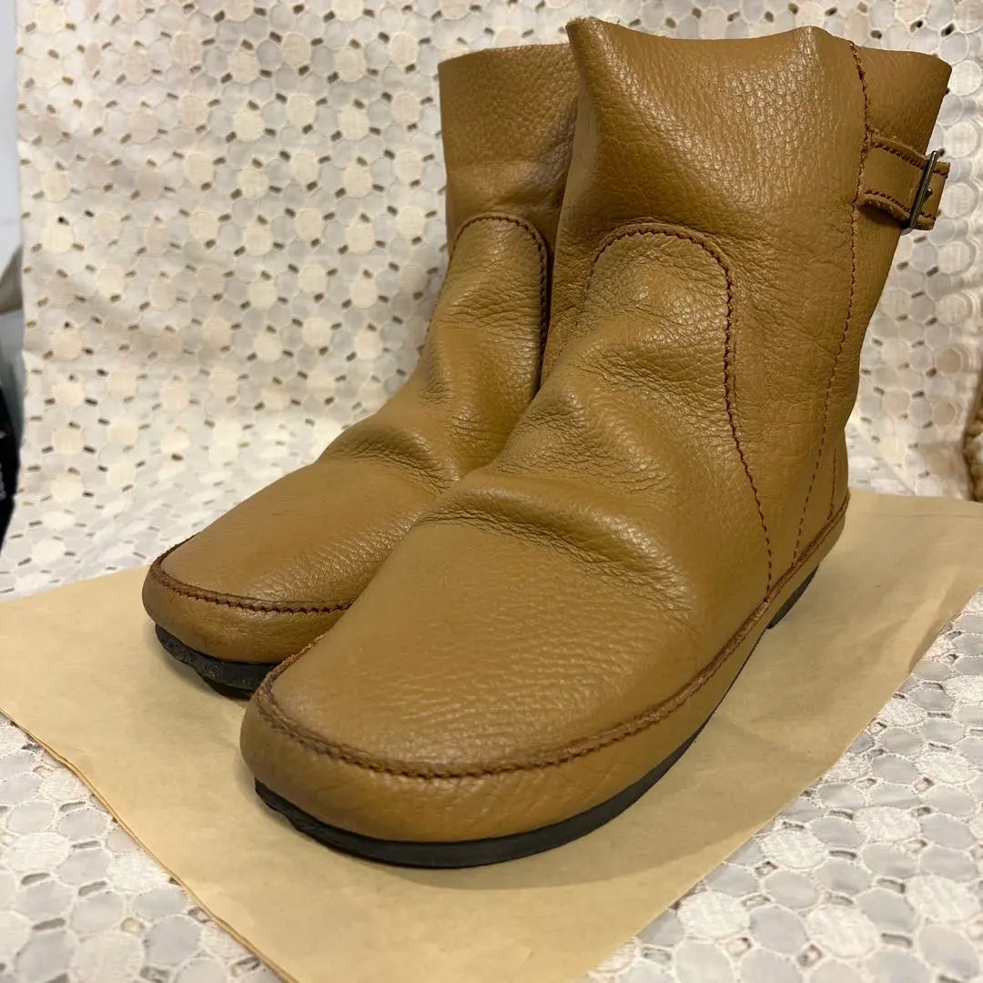 ◆ Camel Leather Boots L Short Length