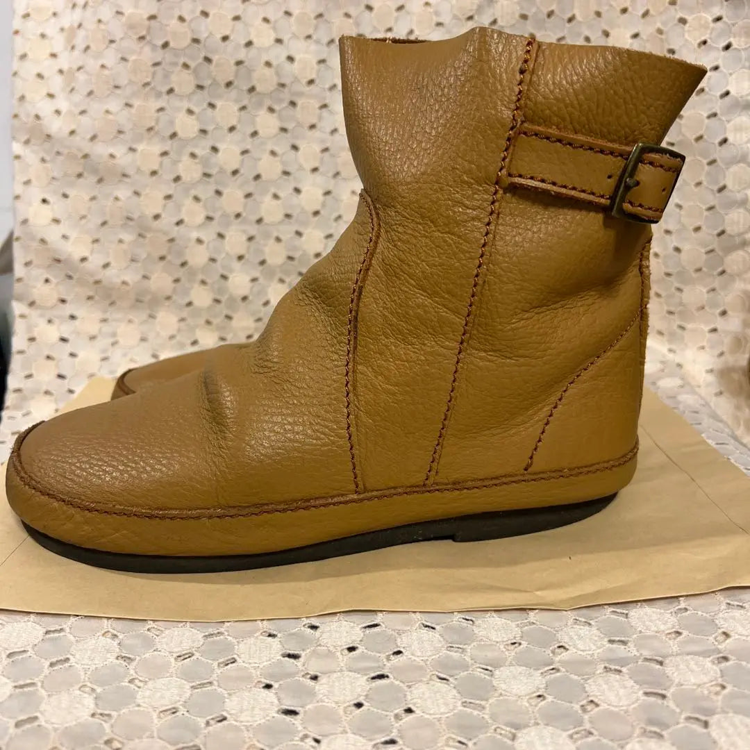 ◆ Camel Leather Boots L Short Length