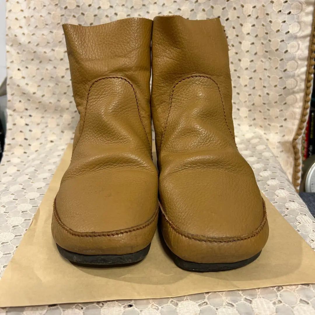 ◆ Camel Leather Boots L Short Length