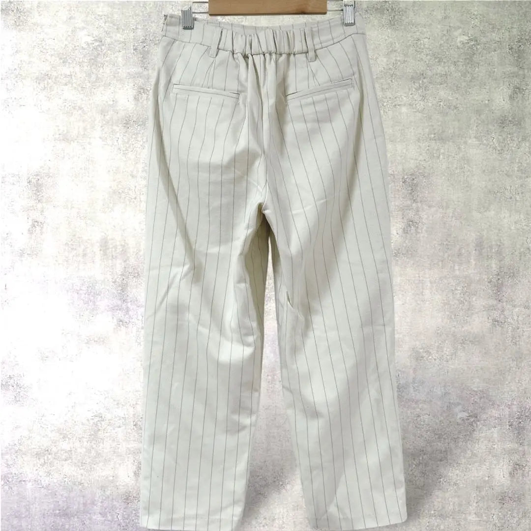 ◇[Opaque Dot Clip] Striped Tapered Pants for Women, with Lined White