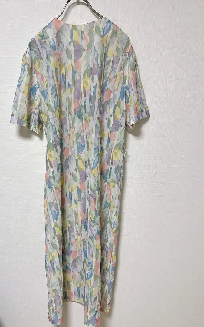 Short sleeve dress, floral pattern, yellow-green, stylish, fluffy, pretty, American, old clothes