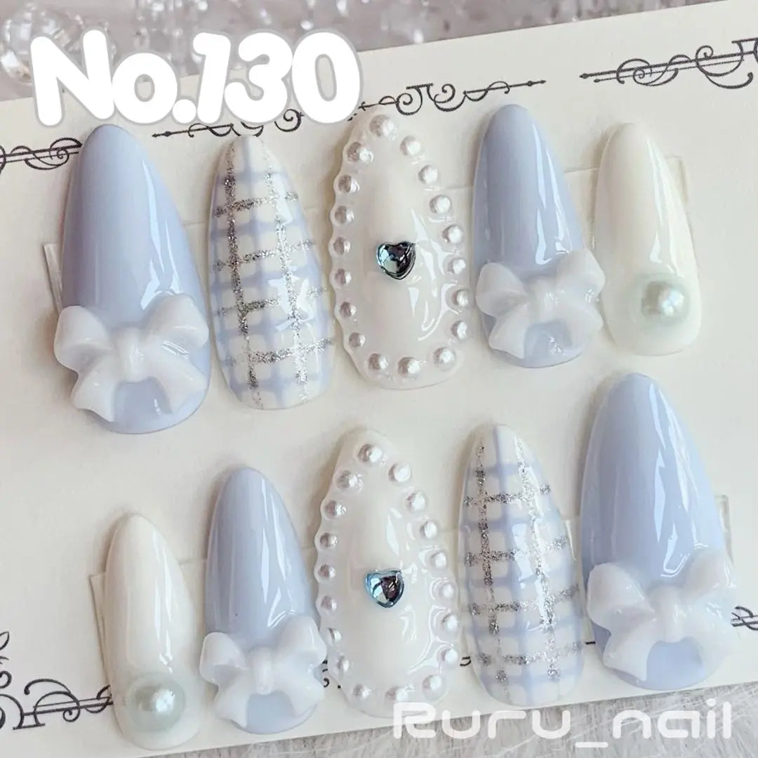 Nail Tip ❤︎Baby Blue White Mass Production Landmine Korea One Hong Initial