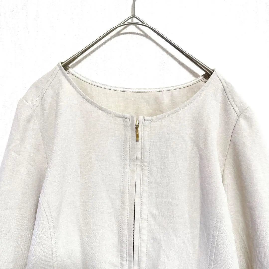 No -color jacket blouson "Kosadebert" (M) ivory 7 -minute sleeve thin | ノーカラージャケットブルゾン『コサデベール』（M）アイボリー　七分袖　薄手