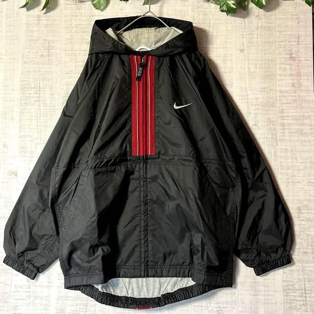 90's Nike NIKE Hooded Nylon Jacket Embroidered Black M Equivalent