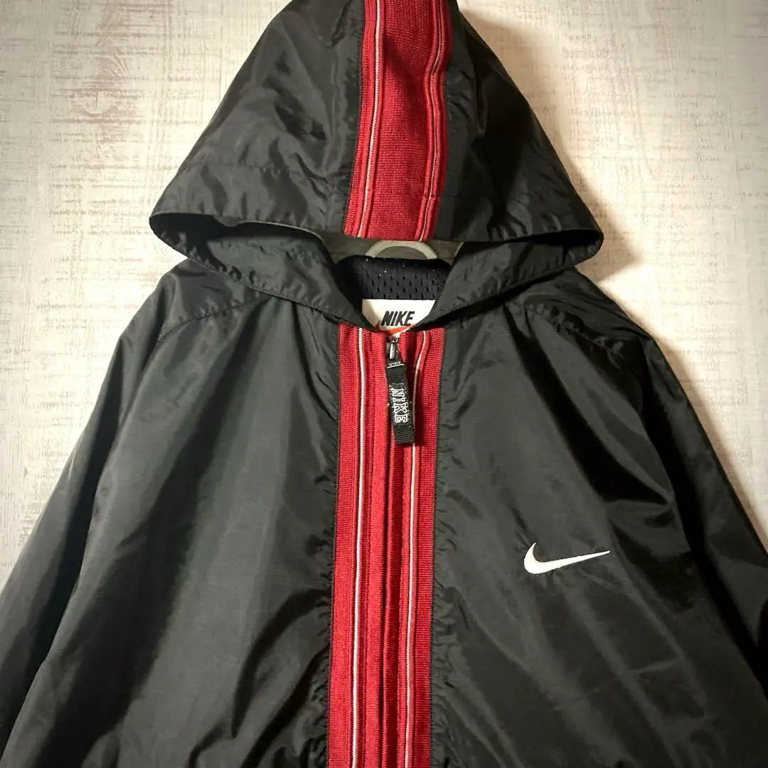 90's Nike NIKE Hooded Nylon Jacket Embroidered Black M Equivalent