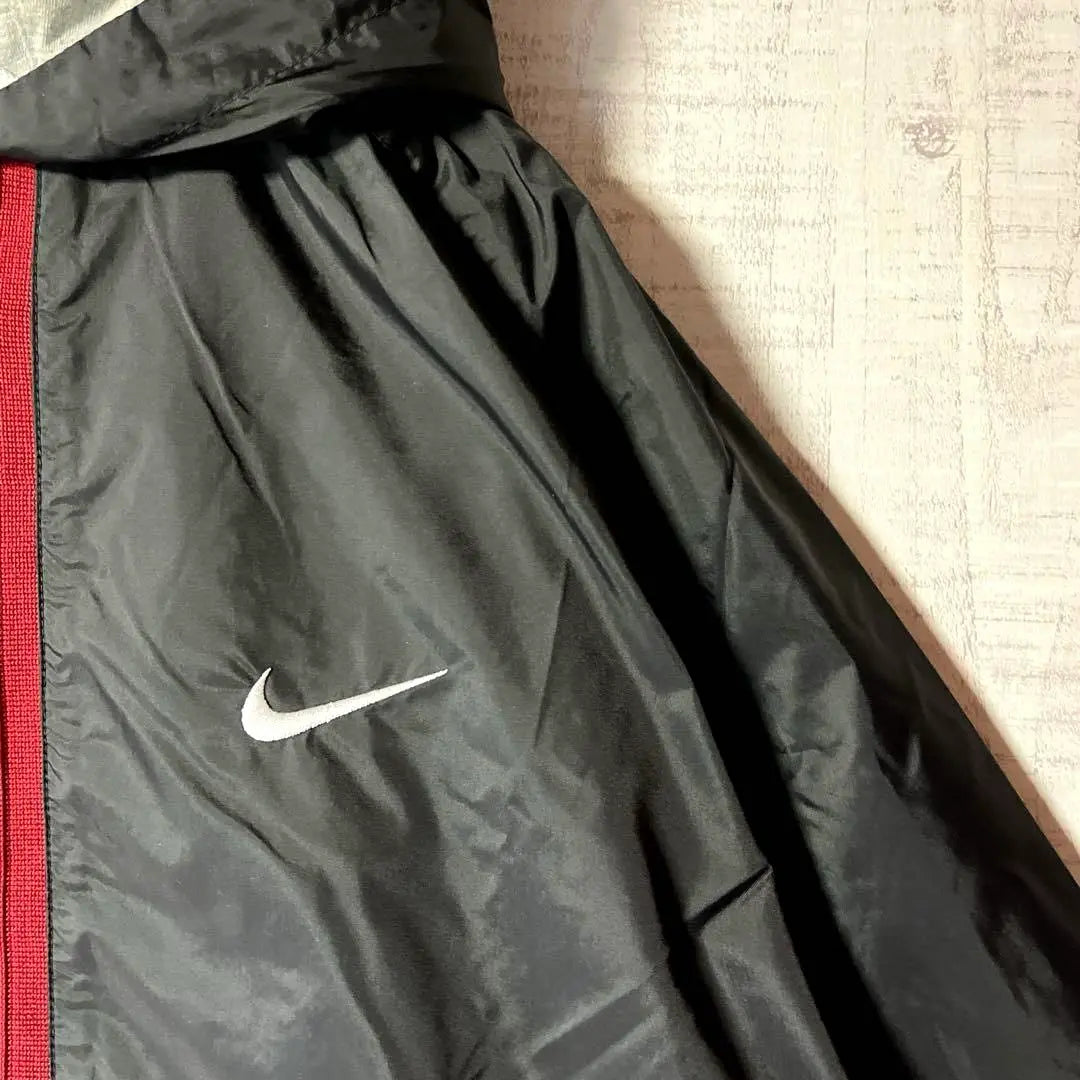 90's Nike NIKE Hooded Nylon Jacket Embroidered Black M Equivalent