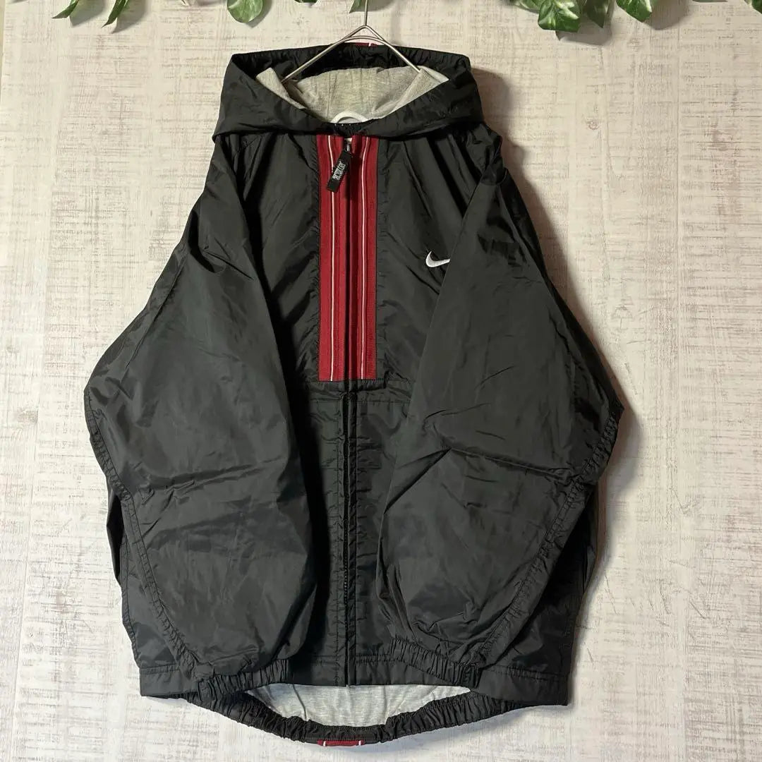 90's Nike NIKE Hooded Nylon Jacket Embroidered Black M Equivalent