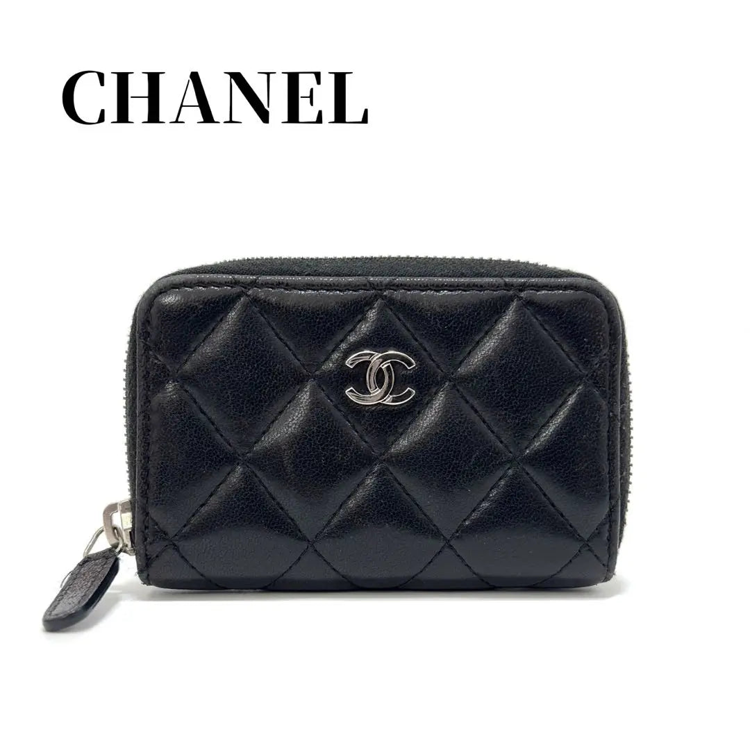 Monedero mini Chanel Coin Case de piel de cordero negra Matelasse